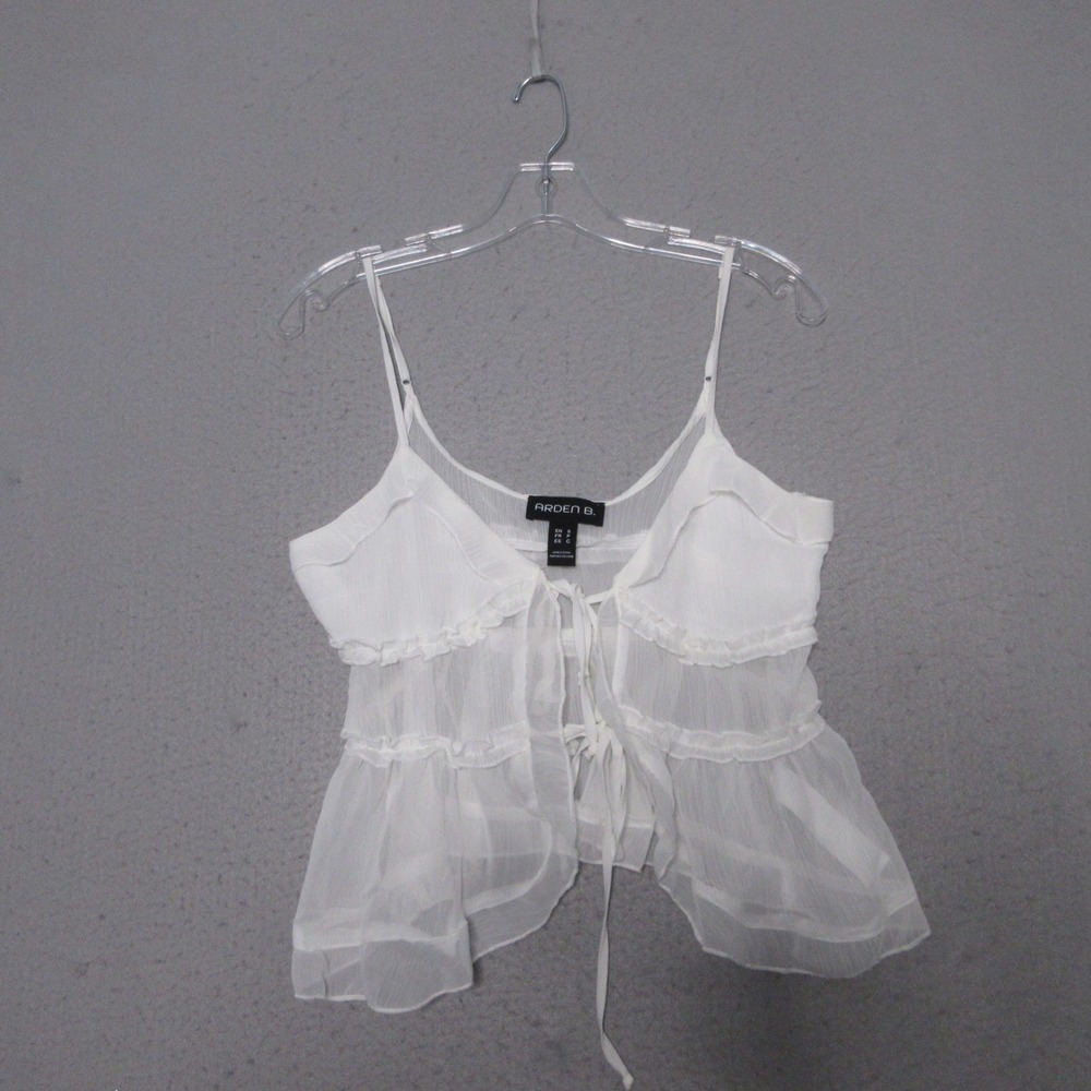 Arden B Tank Top Small Cami White Tie Front Ruffle Sheer Fairy Y2K Boho Festival